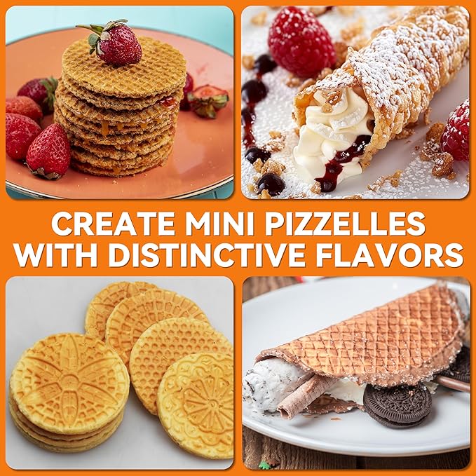 Baker’s Friend Pizzelle Maker Electric, 4 X 3.5” Pizzelle Waffle Cookies for Christmas Baking Supplies, Stroopwafel Iron, Cookie Maker Machine with Pattern, Thin Waffle Maker, Aqua