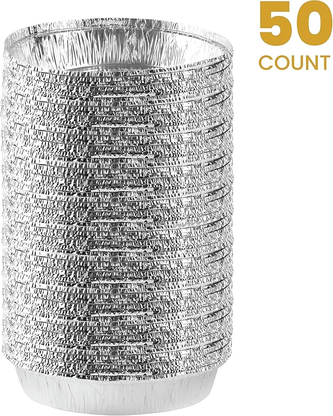 PLASTICPRO 9'' Inch Round Tin Foil Pans Disposable Aluminum, Freezer & Oven Safe - For Baking, Cooking, Storage, Roasting, & Reheating, Pack of 50