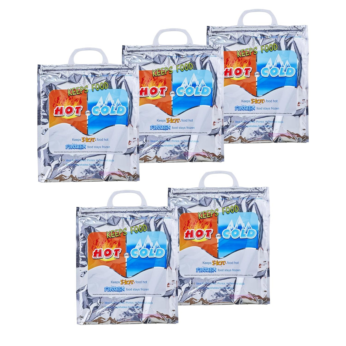 Superio Hot and Cold Insulated Bags for Food Delivery, Grocery Shopping Bags, Food Storage for Hot and Frozen Food for Travel, Disposable Cooler Bag, Reinforced Thermal Lunch Bag (5, 12"x13.5")