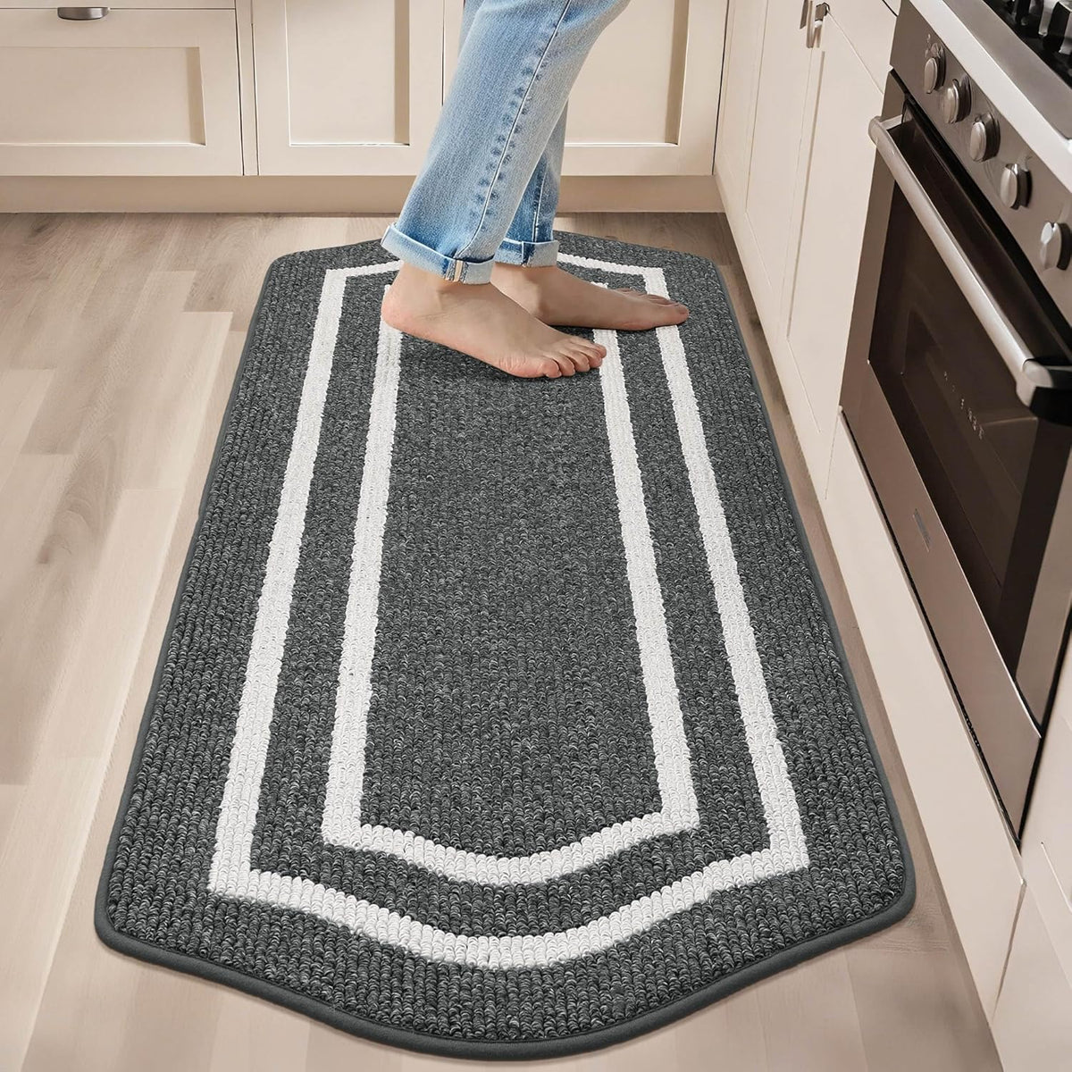 COSY HOMEER Long Kitchen Floor Mats for in Front of Sink Super Absorbent Kitchen Rugs and Mats 24"x59" Non-Skid Kitchen Mat Standing Mat Washable,Polypropylene,Dark Grey,Frame