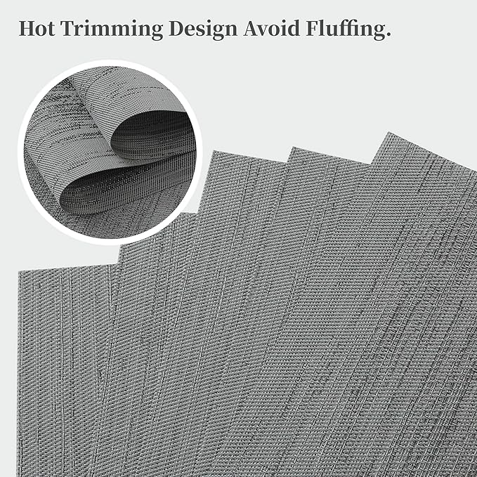 Leetaltree Grey Placemats, Heat Resistant Non-Slip Place mats for Dining Table, Washable Durable PVC Vinyl Woven Table Mats (Set of 8)