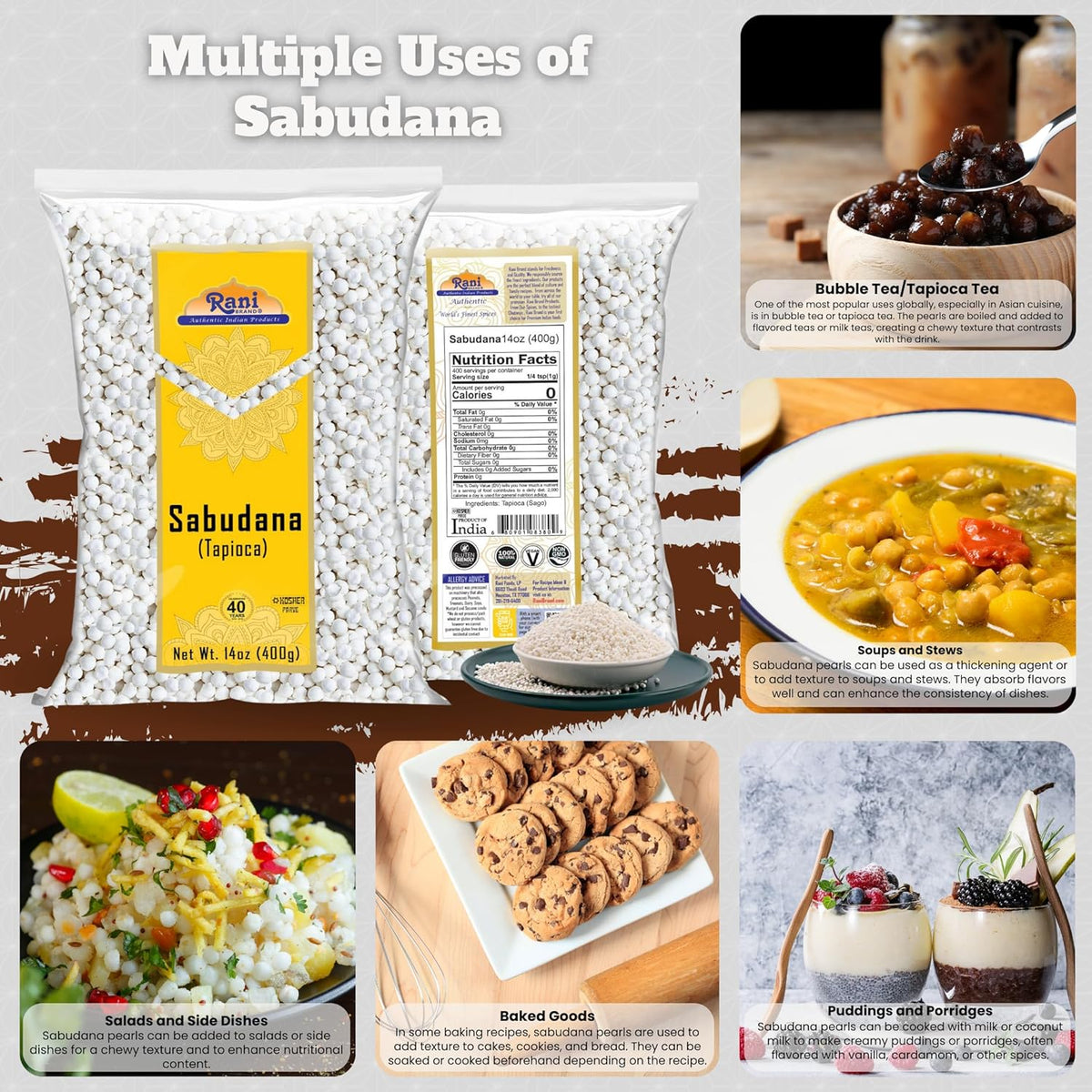 Rani Sabudana (Tapioca/Sago) Pearls 14oz (400g) ~ All Natural | Vegan | No Colors | NON-GMO | Indian Origin
