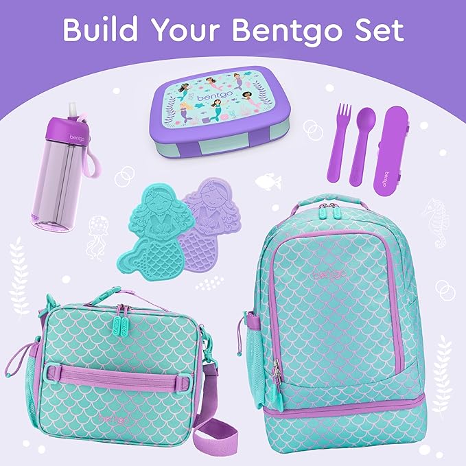Bentgo Kids Prints Leak-Proof, 5-Compartment Bento-Style Kids Lunch Box - Ideal Portion Sizes for Ages 3-7, Durable, Drop-Proof, Dishwasher Safe, & PFAS & BPA-Free Materials (Mermaids in the Sea)