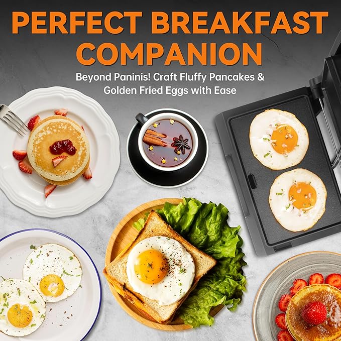 Baker's Friend Mini Panini Press Electric Griddle, 2 Slices of Panini Grill Press Sandwich Maker Press, Sandwichera Electrical for Pancakes & Eggs, Oil Tray, Non Stick Surfaces, Stainless Steel