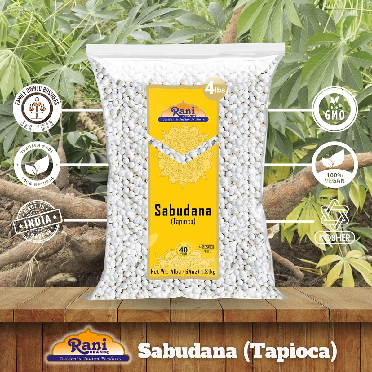Rani Sabudana (Tapioca/Sago) Pearls 64oz (4lbs) 1.81kg Bulk ~ All Natural | Vegan | No Colors | NON-GMO | Indian Origin