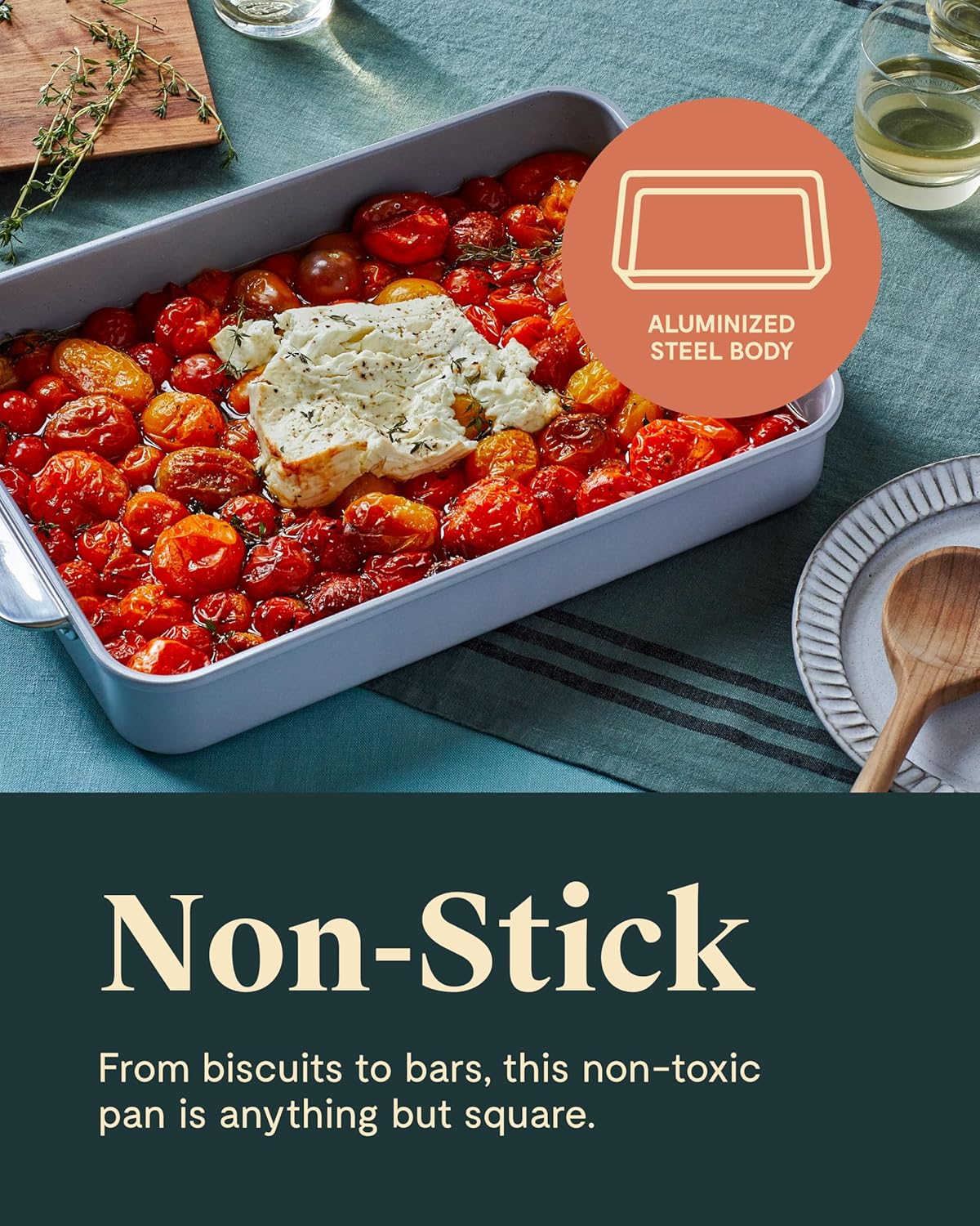Caraway Non-Stick Ceramic 9”x13” Rectangle Pan Duo - Naturally Slick Ceramic Coating - Non-Toxic, PTFE & PFOA Free - Perfect for Brownies, Lasagnas, and More - White