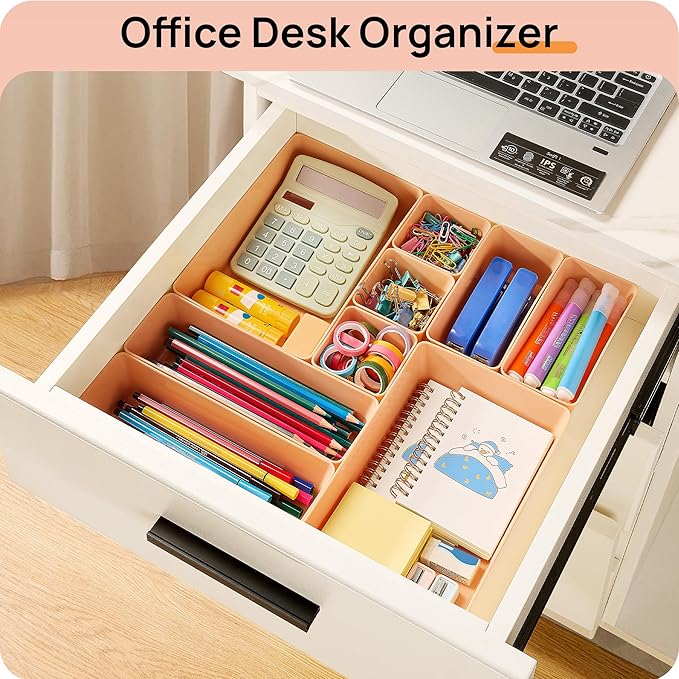 Vtopmart 25 PCS Plastic Drawer Organizers Set, 4-Size Versatile Bathroom and Vanity Drawer Organizer Trays, Storage Bins for Makeup, Bedroom, Kitchen Gadgets Utensils and Office