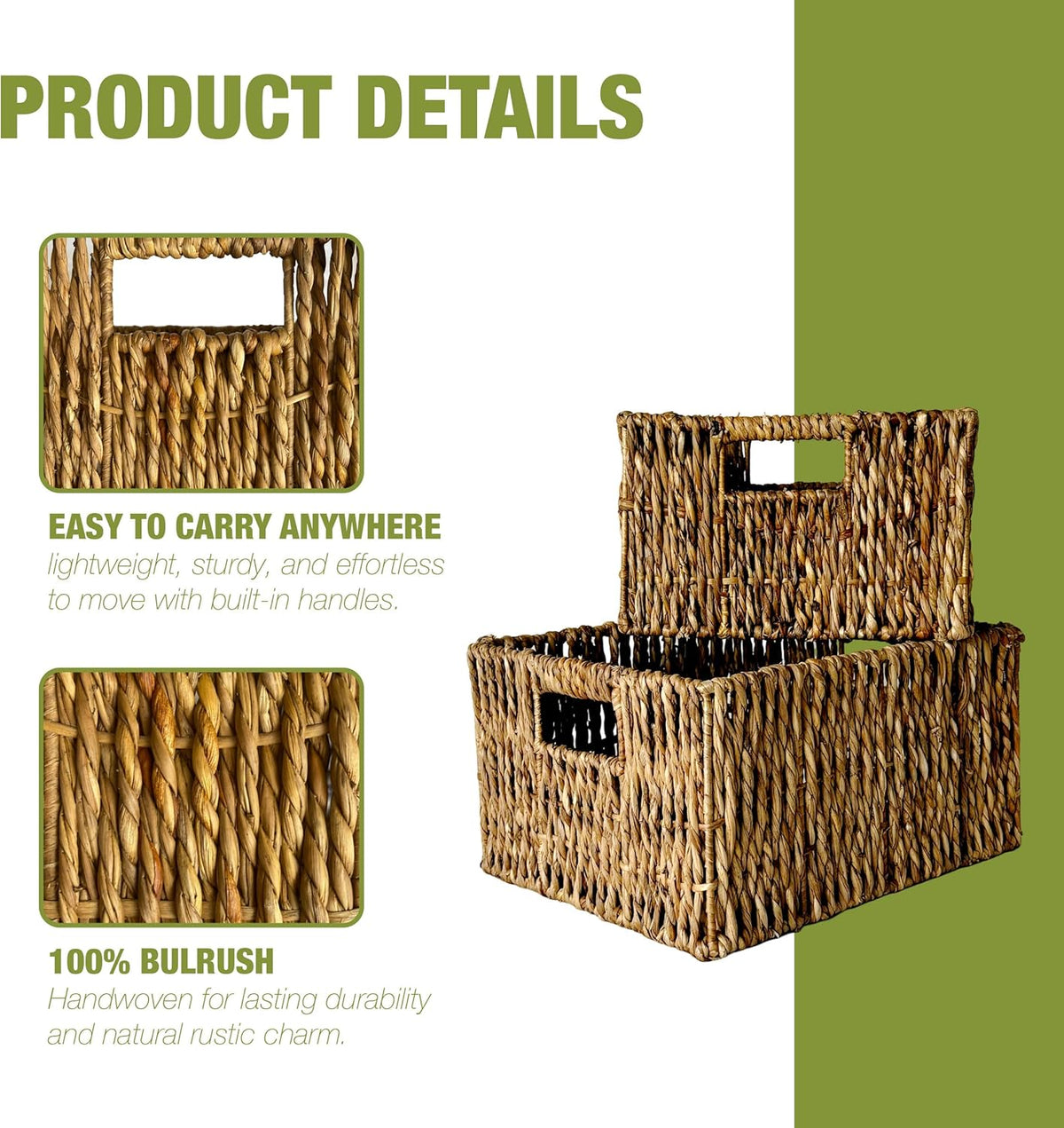 Wicker Basket Set – Stackable Storage Bins for Organizing Pantry & Kitchen – 1 Medium Basket + 1 Small Baskets with Handle – Wicker Storage Baskets for Shelves & More
