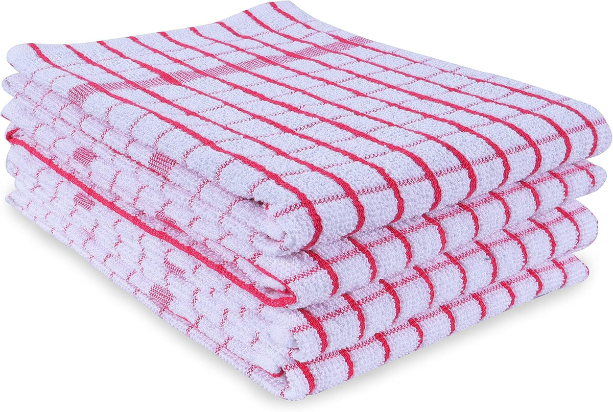 AMOUR INFINI Kitchen Towels Set of 4 - Highly Absorbent, Super Soft Terry Cotton 20x28 Inch Dish Towels with Hanging Loop - Hand & Tea Towels for Cleaning & Drying Dishes (Pink)
