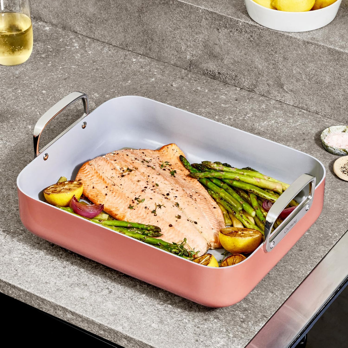 Caraway Roasting Pan - 16x13” Roasting Pan with Rack - Non-Stick Ceramic Coated - Non Toxic, PTFE & PFOA Free - Oven Safe & Compatible with All Stovetops - Black
