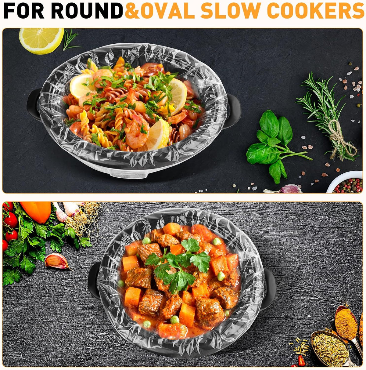 60 Pack Slow Cooker Liners, Large Size 13"x 21" Cooking Bags Disposable Pot Liners, Plastic Slow Cooker Bags Fits 3-8 Quarts, BPA Free, Suitable for Oval & Round Pot