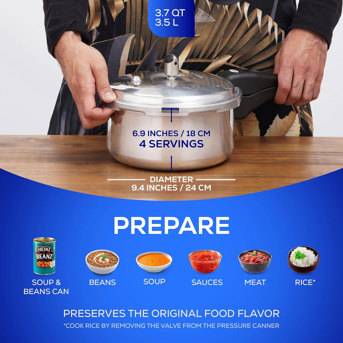 Universal (3.7 Quart / 3.5 Liter) Small Anti-Rust Ultra Pressure Cooker, Aluminum Pressure Cooker for 4 Servings, Even Heat Distribution, Diameter 9.4 inches, Height 7 inches