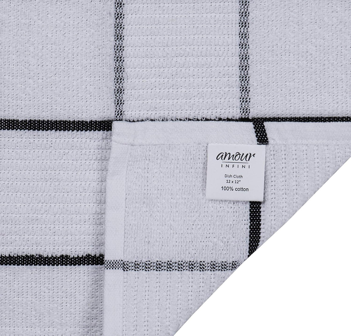AMOUR INFINI Dish Cloths for Washing Dishes Set of 8 - Highly Absorbent, Super Soft Kitchen Dishcloths - Reusable Quick Dry Dish Rags for Cleaning & Drying Kitchen Linens (12x12 Inch - Black)