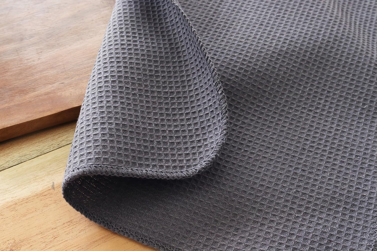 PurpleEssences Dish Cloths and Dish Rags - 8 Pack Waffle Weave Solid Kitchen Dish Wash Cloths, 100% Cotton, 12 x 12 Inches, Ultra Soft Absorbent Quick Drying - Spring Summer - Dark Grey
