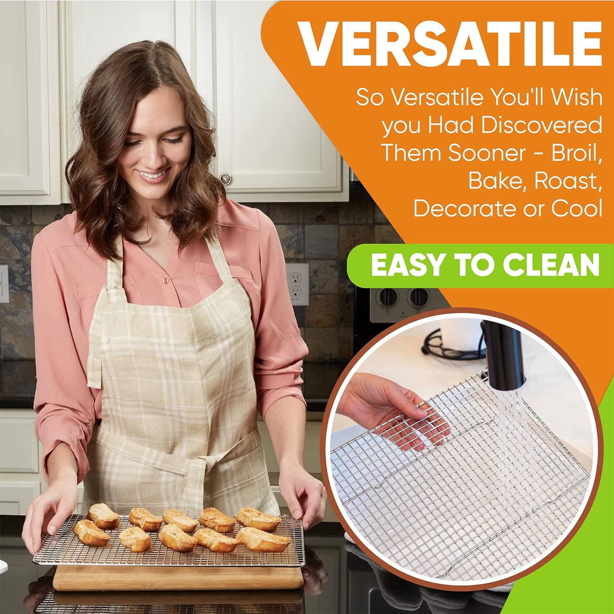 Spring Chef 10 x 15 Inch Stainless Steel Cooling Rack for Cooking & Baking - Heavy Duty Cookie Cooling Rack for Kitchen - Oven Safe - Fits Jelly Roll Pan - Dishwasher Safe