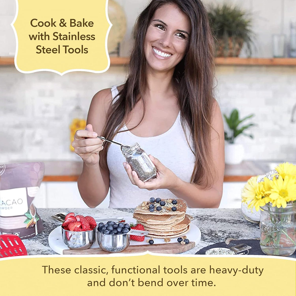 Simply Gourmet Measuring Cups and Spoons Set of 12 – Stainless Steel Kitchen Gadgets – Stackable Design with Long Handle Spoons – Fits in Jars – Cooking & Baking Measuring Set for Dry & Liquid
