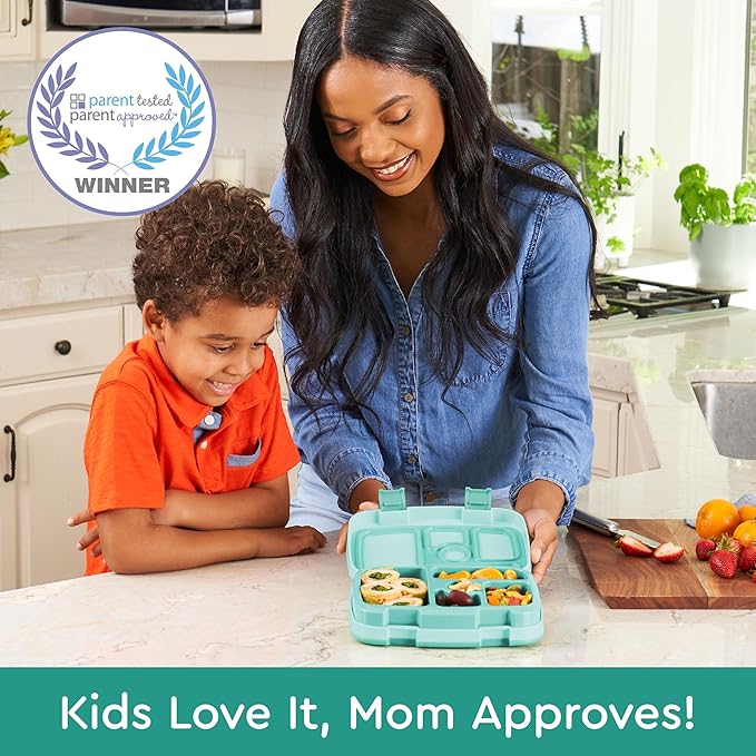 Bentgo Kids Bento-Style 5-Compartment Leak-Proof Lunch Box - Ideal Portion Sizes for Ages 3 to 7 - Durable, Drop-Proof, Dishwasher Safe, PFAS & BPA-Free & Made with Food-Safe Materials (Seafoam)
