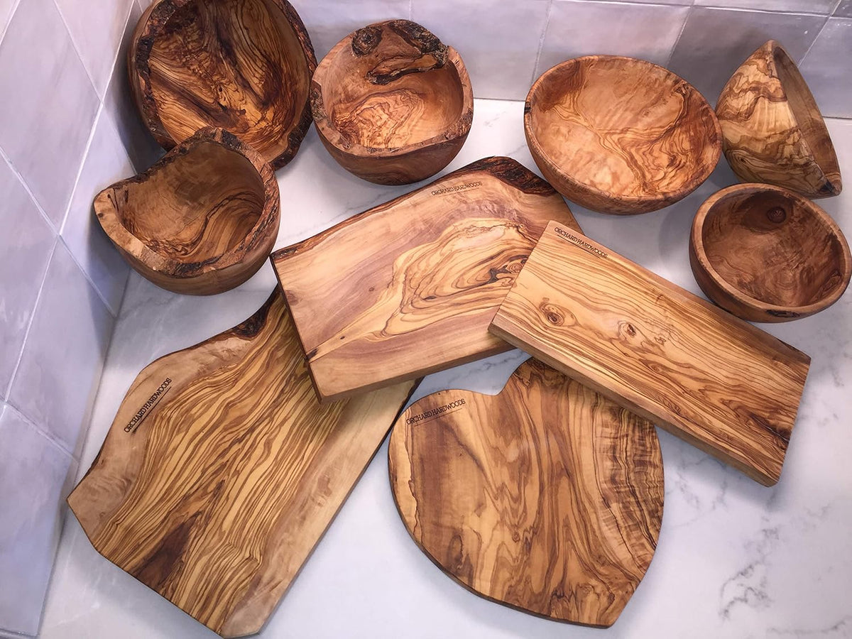8" Artisan Olive Wood Serving Bowl Wooden Farmhouse Décor Bowl for Fruit, Salads, Snacks, Dips, Keys, Potpourri. In Small 6", Med 7", Lg 8", XL 11", XXL 12". (Large 8 inch)
