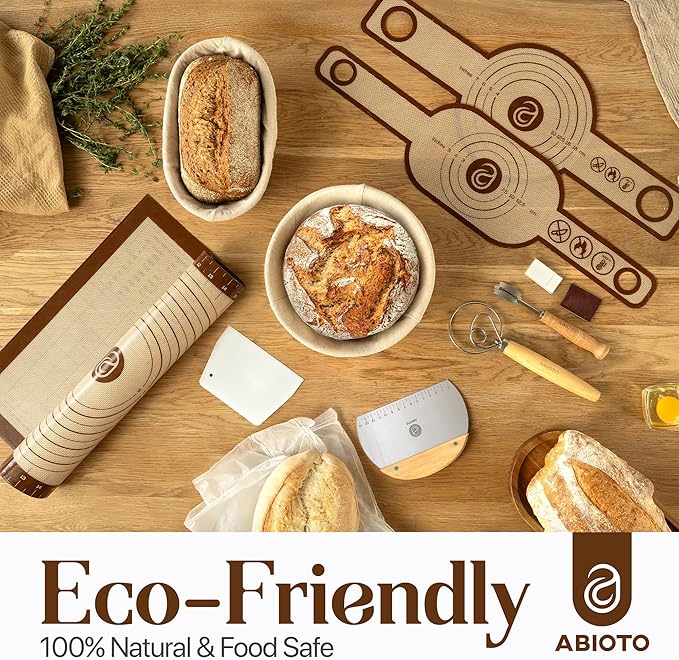 Sourdough Kit with Professional Bread Making Tools - A Complete Sourdough Bread Kit Including 10" Round & 11" Oval Bannetons, Bread Lame, Whisk, Bowl & Dough Scrapers, Slings, and Mat (17-Piece Kit)