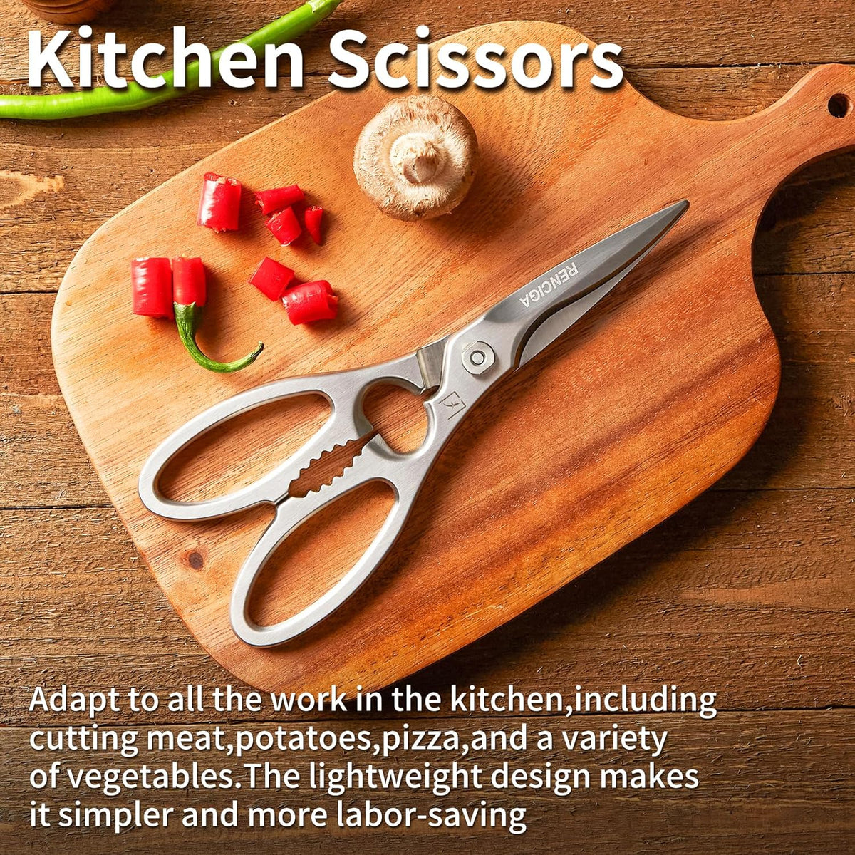 Kitchen Scissors Multi-Purpose Kitchen Shears Micro-serrated Sharp Blade Heavy Duty Stainless Steel Safe Food Scissors for Chicken, Poultry, Fish, Meat & Herbs with Non-Slip Grips