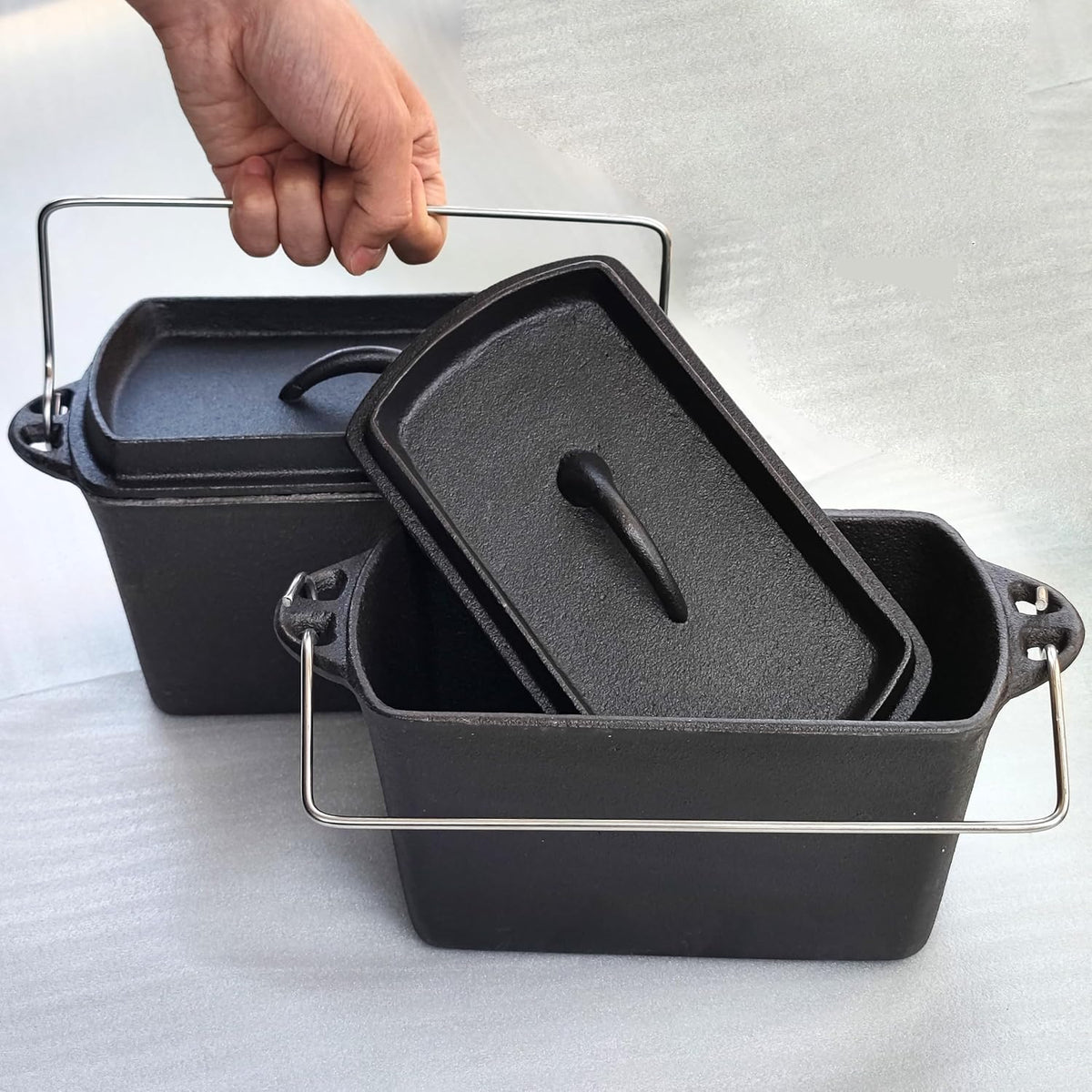 Voulosimi Cast Iron Loaf Oven Pan - 4.33"x4.92"x8.66" Durable Loaf Pans Rectangular Baking Pan for home baking (Bread Pan, 2 x 2 QT)
