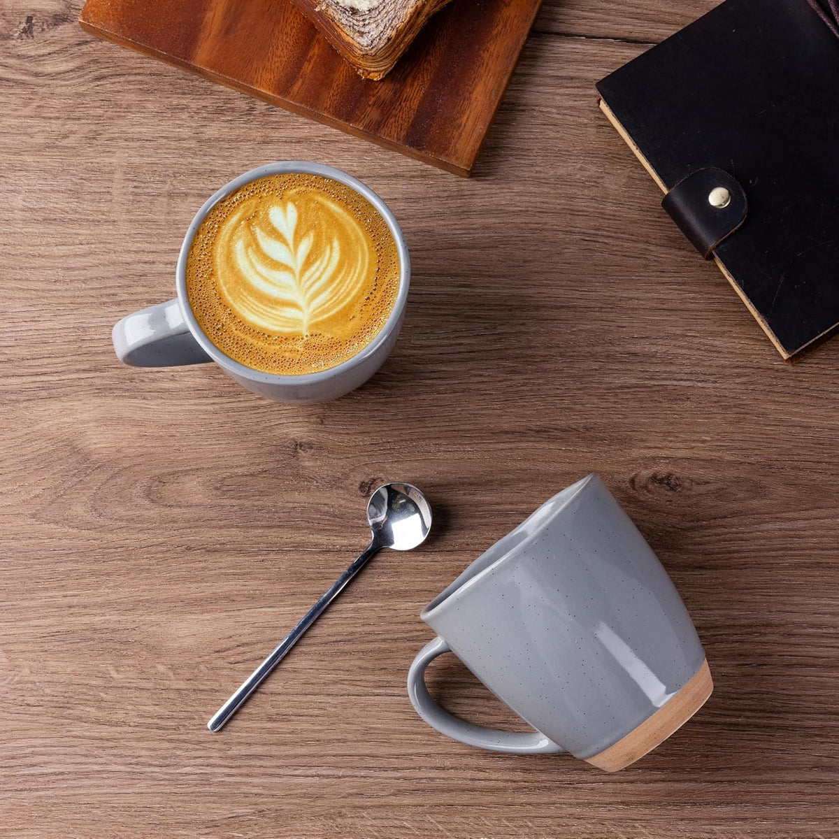 AmorArc 12oz Ceramic Coffee Mugs set of 6, Stylish Coffee Mugs with Rustic Terracotta Underside for Latte/Cappuccino/Milk/Cocoa, Dishwasher&Microwave Safe, Gray