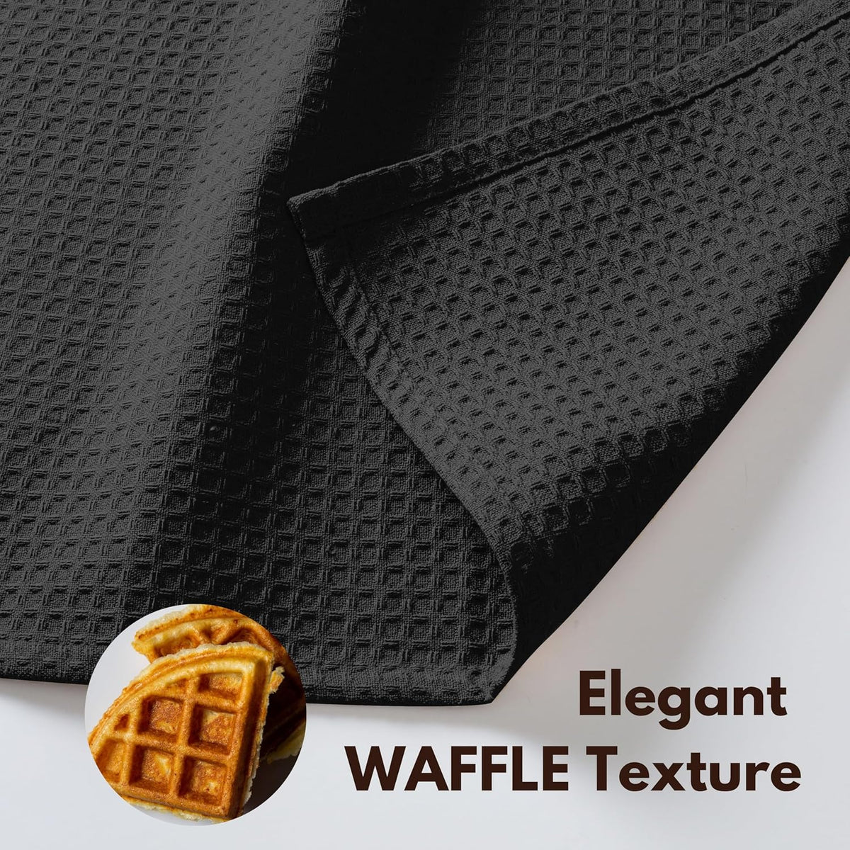 Native Fab Cotton Kitchen Towel with Hanging Loop 16x26 inches, 4-Pack, Waffle Weave Kitchen Towels for Cleaning Drying, Washcloths Soft & Absorbent Cloth Rags, Bar Towel, Dish Cloth, Black