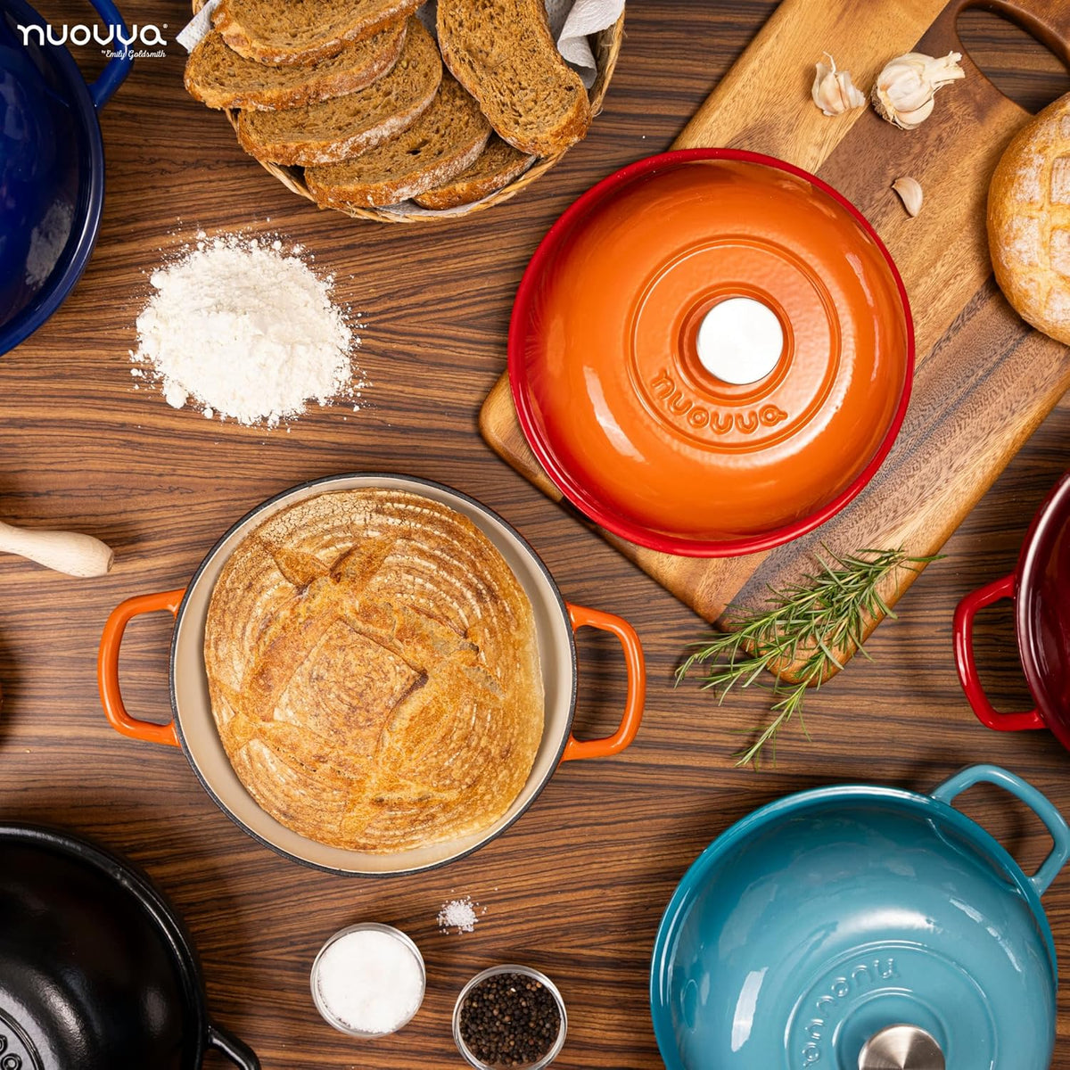 Enamelled Cast Iron Dutch Oven Pot – Dutch Oven For Sourdough Bread Baking – Cast Iron Bread Pot – Orange, 6 Quarts, 22cm – by Nuovva