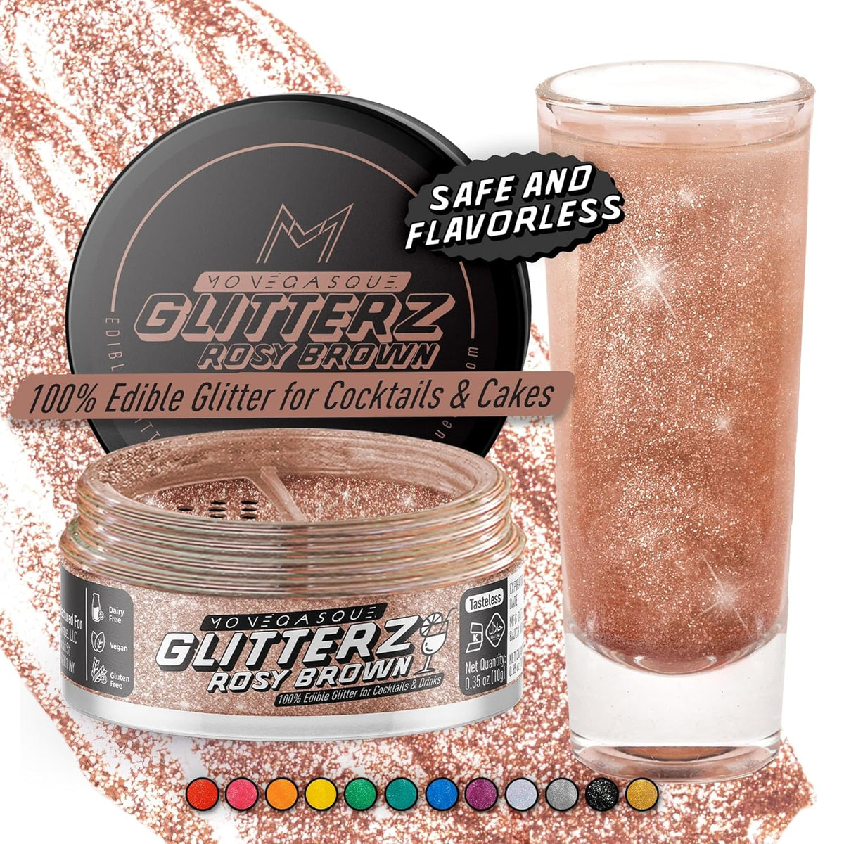 MONÉGASQUE Brown Edible Glitter for Drinks 10g – Halloween Edible Glitter for Cakes & Cocktails – Brown Sprinkles for Food & Cake Decorating – Drink Shimmer Powder Spray Dust for Cocktail Decorations