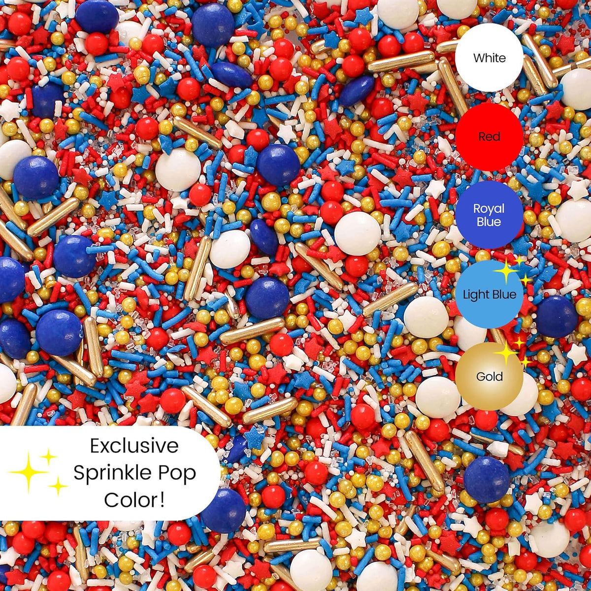 Sprinkle Pop Old Glory Sprinkle Mix| Red White Blue Sprinkles with Gold Metallics| Decorating Patriotic Sprinkles Made in USA for 4th of July Independence Day Cakes Cupcakes Donuts Cookies, 4oz