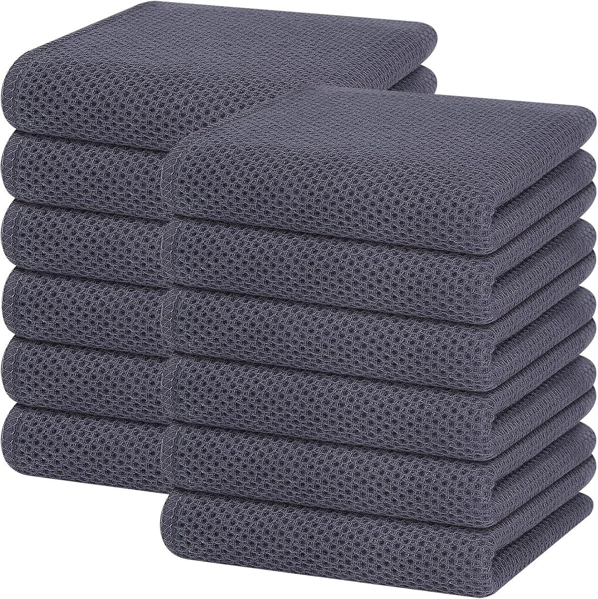Homaxy 100% Cotton Waffle Weave Kitchen Dish Towels, Ultra Soft Absorbent Quick Drying Cleaning Towel, 13 x 28 Inches, 12-Pack, Dark Grey
