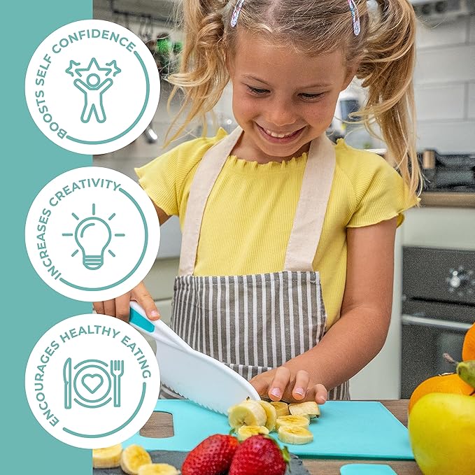 Tovla Jr. Kid Safe Knife Set for Real Cooking | 3-Piece Toddler Kitchen Knives | Montessori & STEM Cooking Tools Ages 4–12 | BPA-Free, Dishwasher-Safe | Christmas, Birthday & Stocking Stuffer Gift