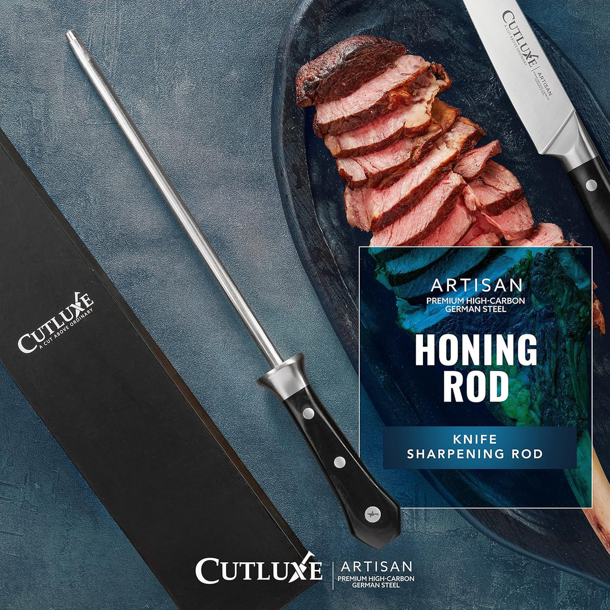 Cutluxe Honing Rod, Knife Sharpener Rod – 10" Honing Steel – Ergonomic Handle Design – Artisan Series