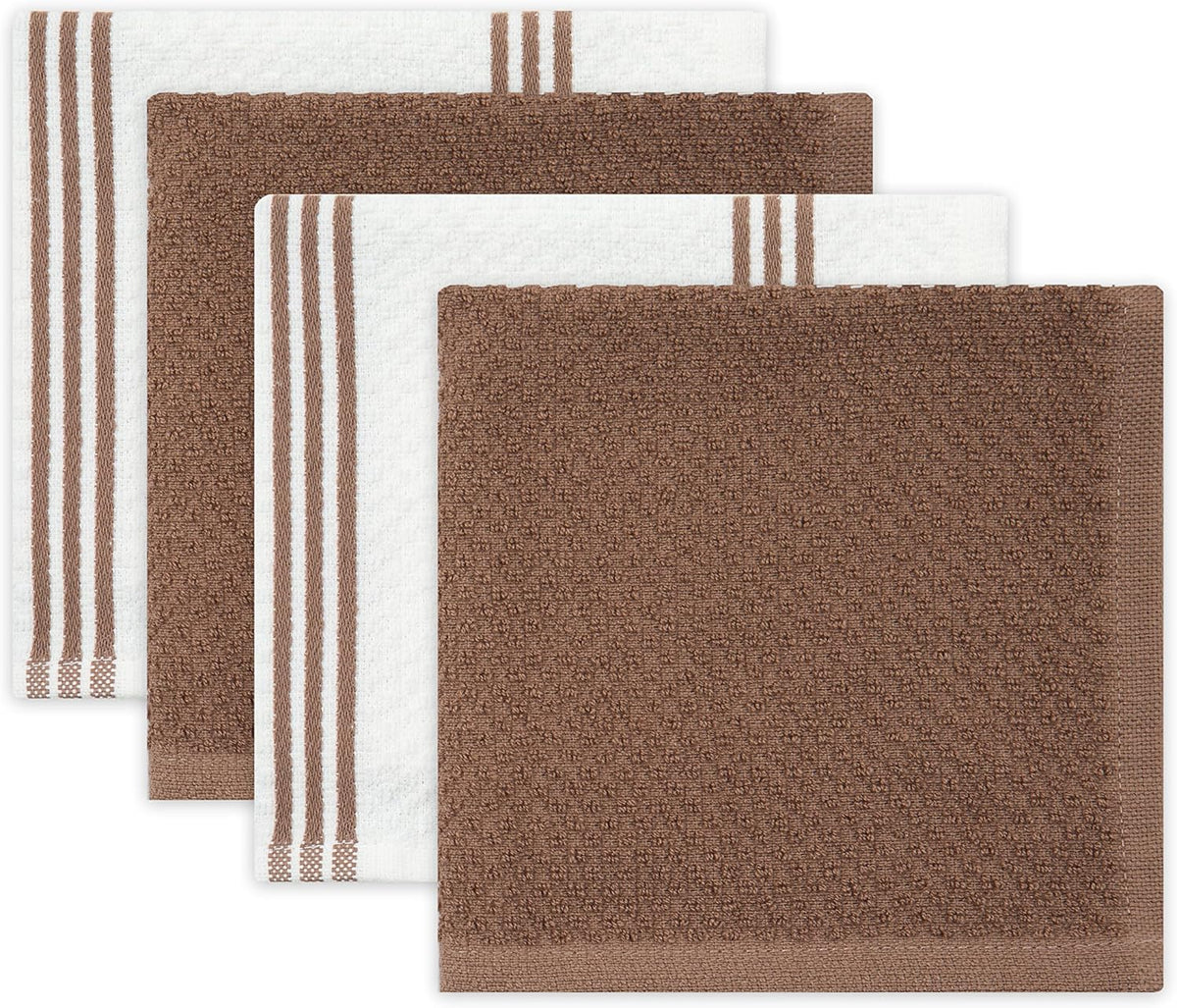 Sticky Toffee 9-Piece Kitchen Set – Brown 100% Cotton Terry Dish Towels, Dishcloths, Oven Mitts, and Pot Holders with Non-Slip Silicone Grip, Oeko-Tex Cotton