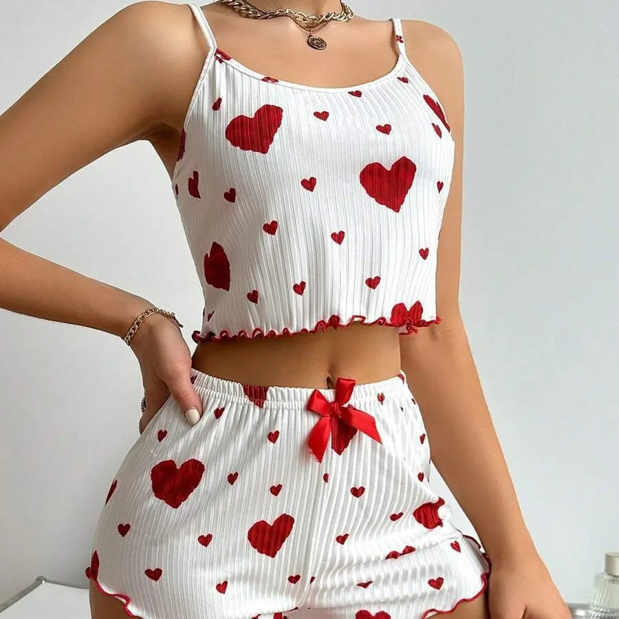 Women’s Heart Print Pajama Set