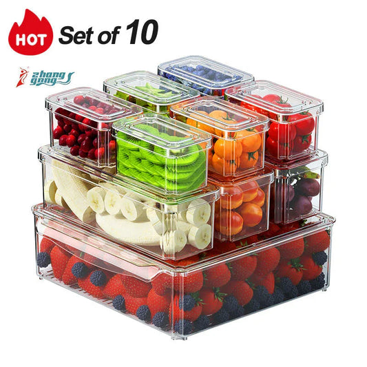 Snavya 10-Pack Clear Refrigerator Organizer Bins with Lids – Stackable Plastic Food Storage Containers for Fridge, Pantry & Kitchen