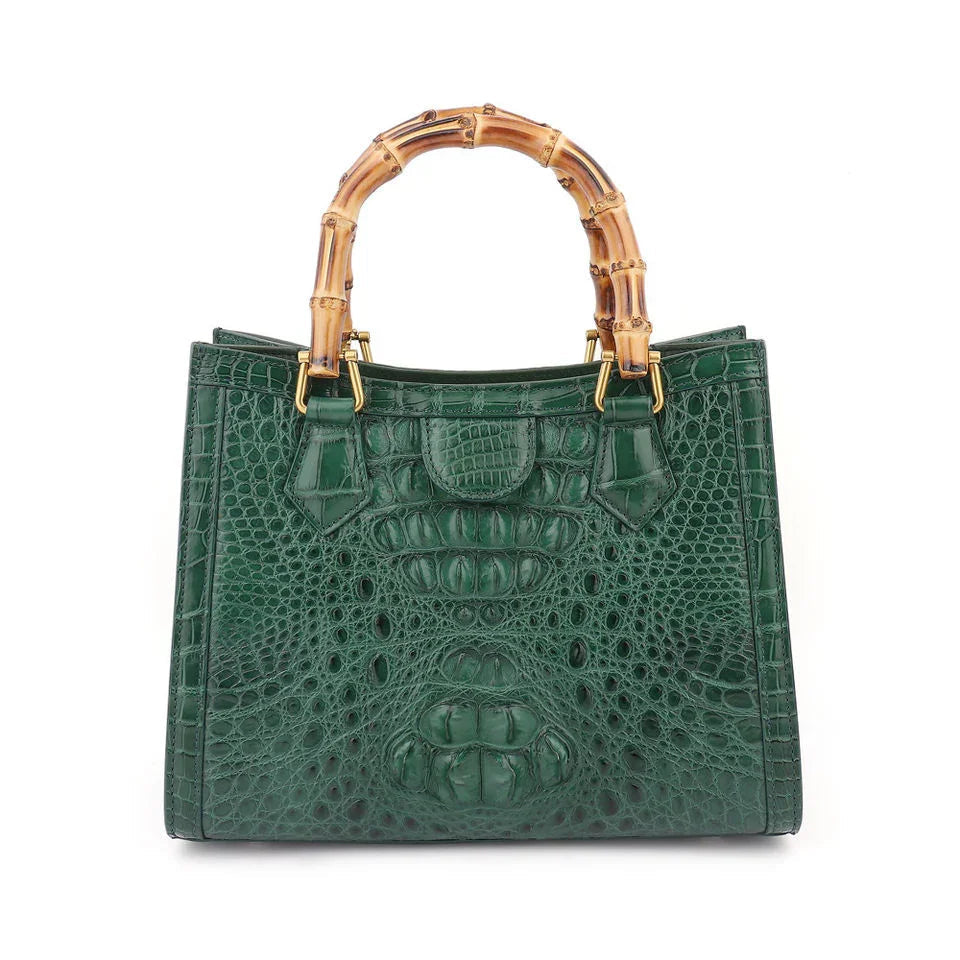 Luxury Crocodile Leather Handbag for Women – Genuine Leather Purse with Bamboo Handle | Snavya