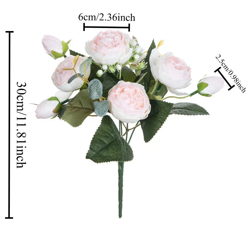 Flowers Fake Silk White Peonies