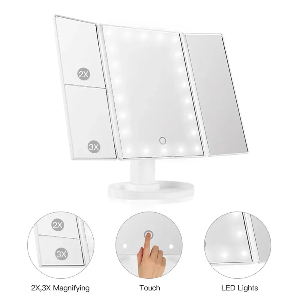 Trifold LED Makeup Mirror with Magnification