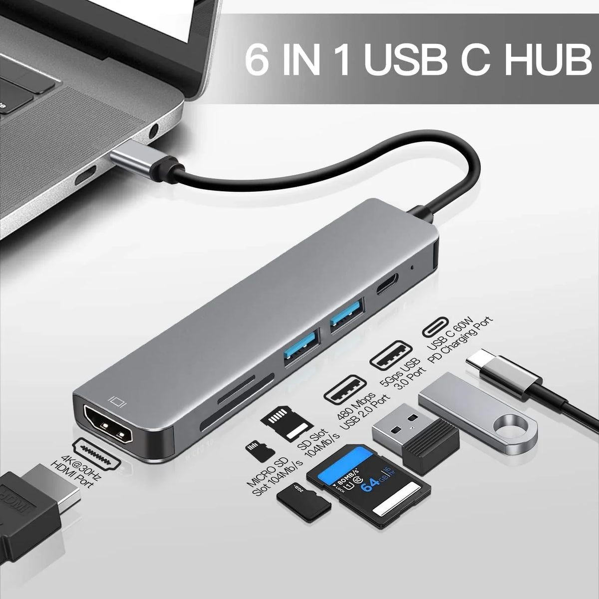 6-Port USB-C Hub Docking