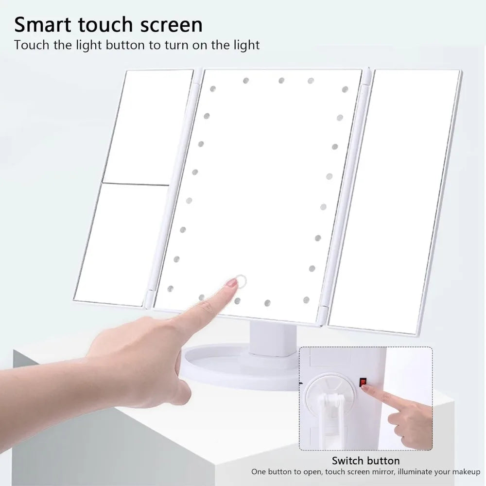 Trifold LED Makeup Mirror with Magnification