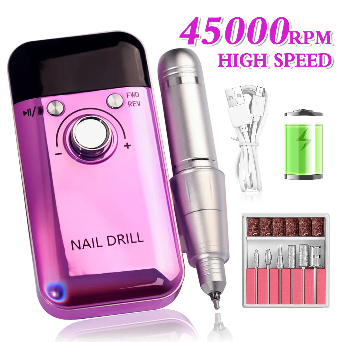 Professional 45000RPM Portable Nail Drill