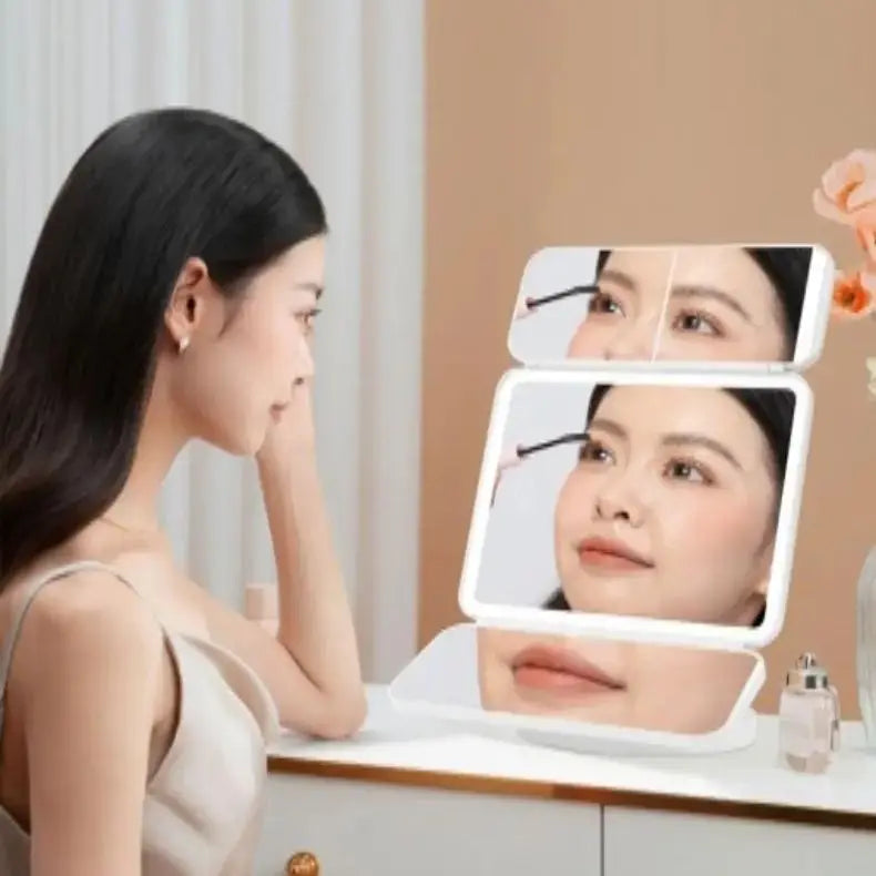Trifold LED Light Makeup Mirror